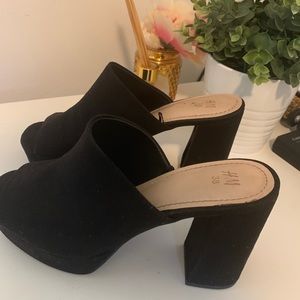Black mules with block heels